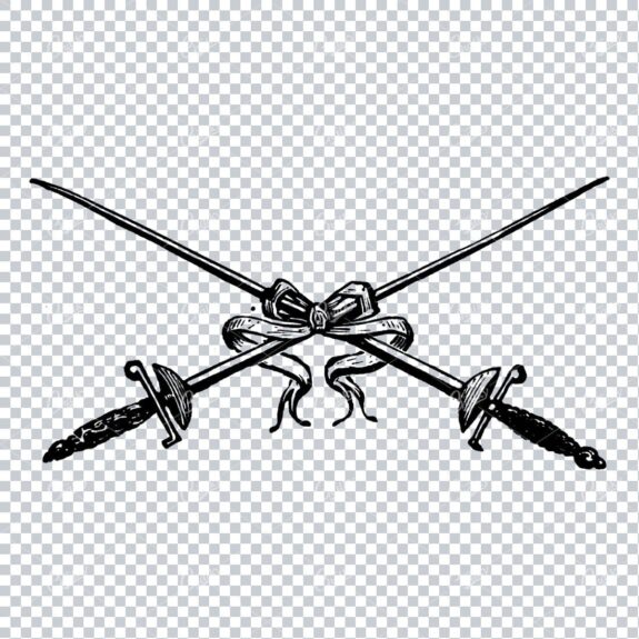 Old Illustration of Two Swords Crossing Tied with a Bow