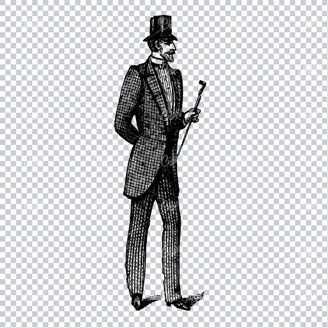 Line Art Drawing of a Gentleman in a Suit No.2