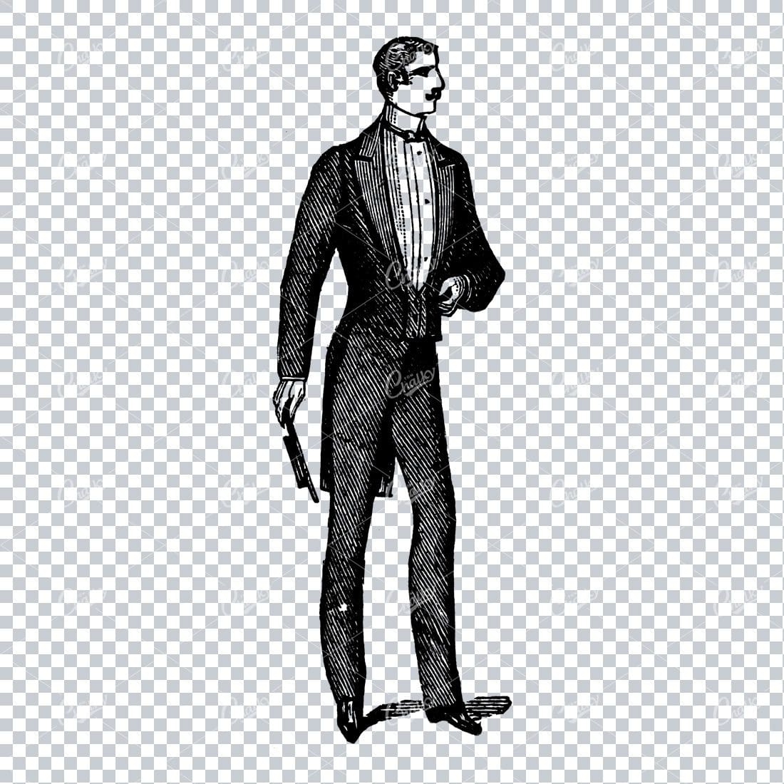 Line Art Drawing of a Gentleman in a Suit No.3