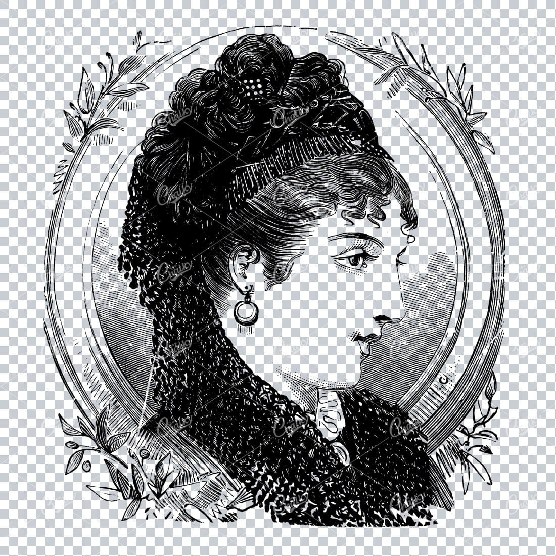 Antique Fashion Artwork - Portrait of Lady Wearing a Hat No.1