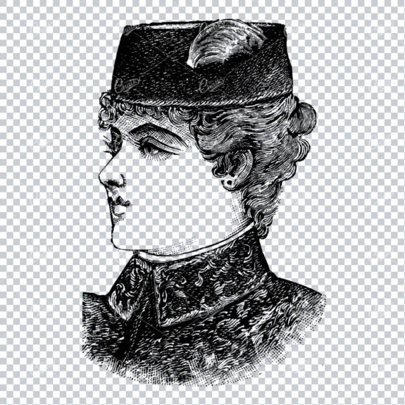 Antique Fashion Artwork - Portrait of Lady Wearing a Hat No.2