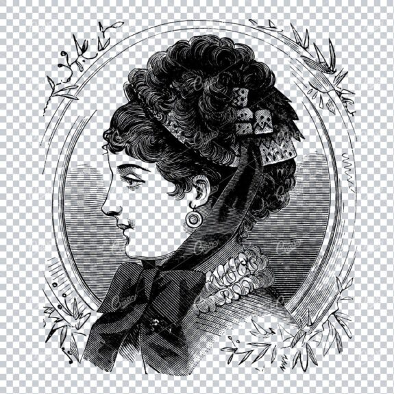 Antique Fashion Artwork - Portrait of Lady Wearing a Hat No.3