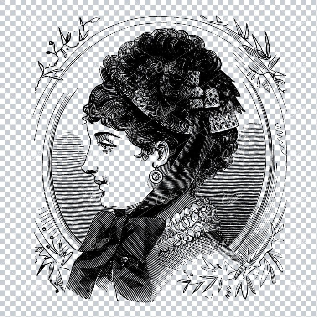 Antique Fashion Artwork - Portrait of Lady Wearing a Hat No.3