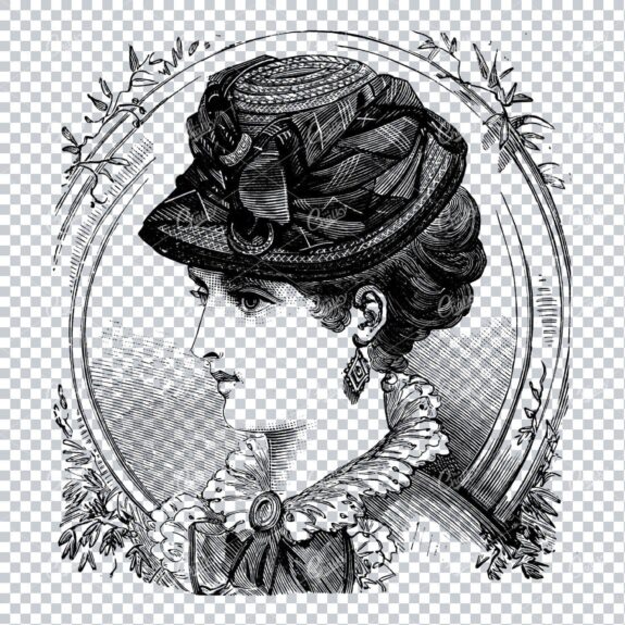 Antique Fashion Artwork - Portrait of Lady Wearing a Hat No.4