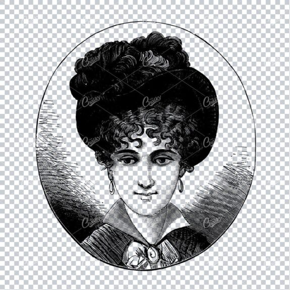 Antique Fashion Artwork - Portrait of Lady Wearing a Hat No.5