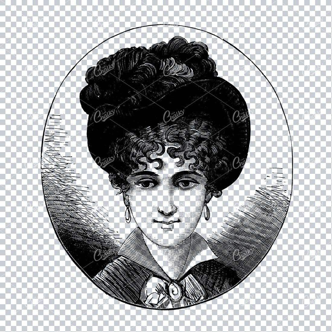 Antique Fashion Artwork - Portrait of Lady Wearing a Hat No.5