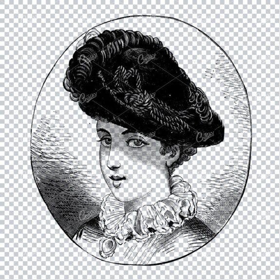 Antique Fashion Artwork - Portrait of Lady Wearing a Hat No.6