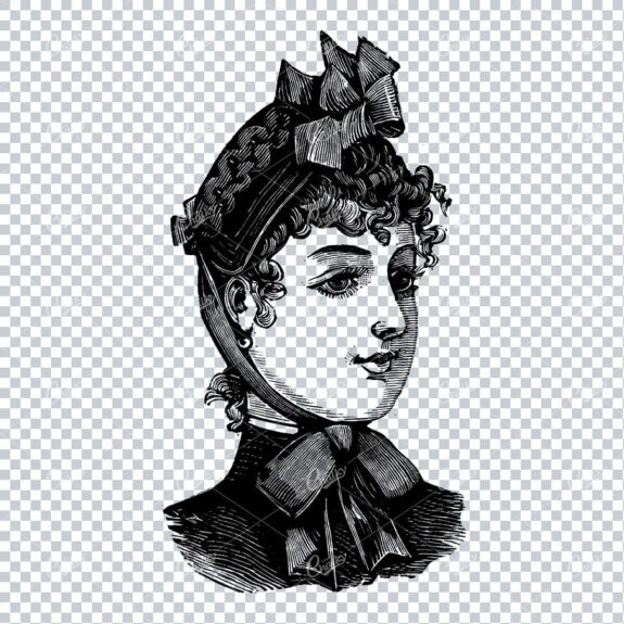 Antique Fashion Artwork - Portrait of Lady Wearing a Hat No.7