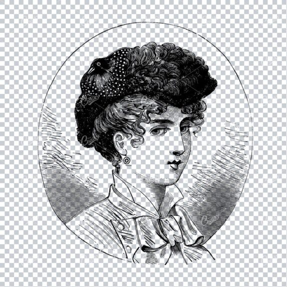 Antique Fashion Artwork - Portrait of Lady Wearing a Hat No.8