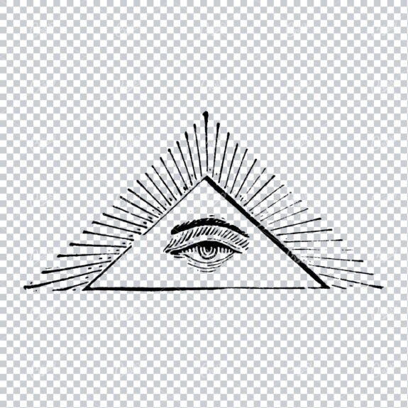 Human Eye Inside a Triangle / Pyramid with Sun Burst Lines No.1