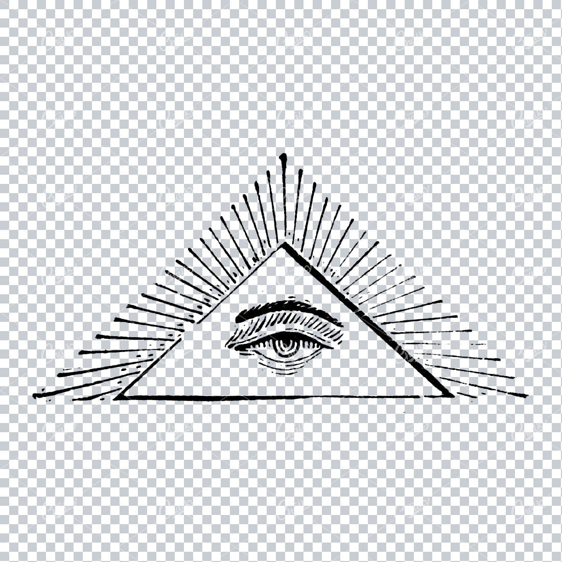Human Eye Inside a Triangle / Pyramid with Sun Burst Lines No.1
