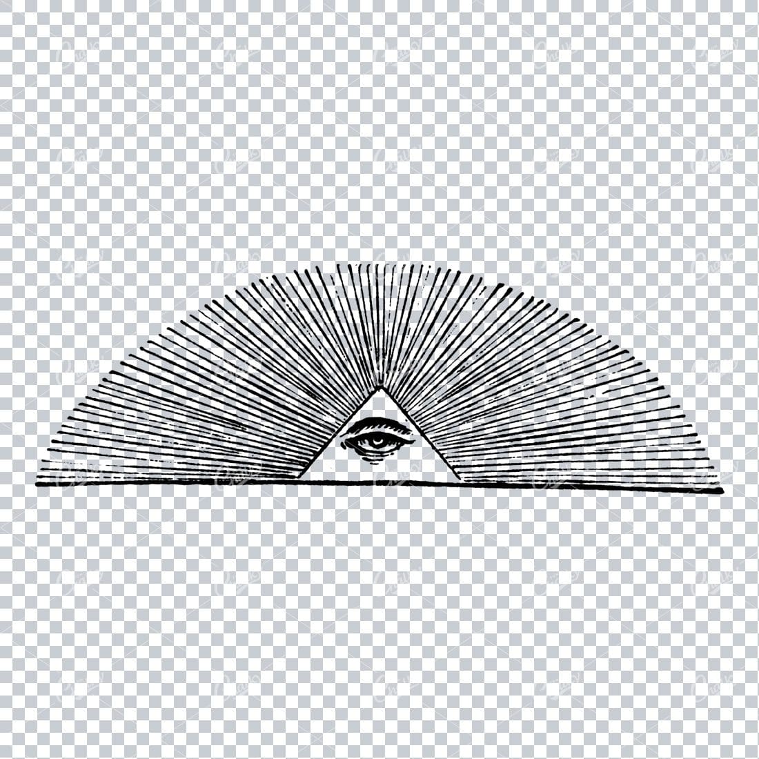 Human Eye Inside a Triangle / Pyramid with Sun Burst Lines No.2