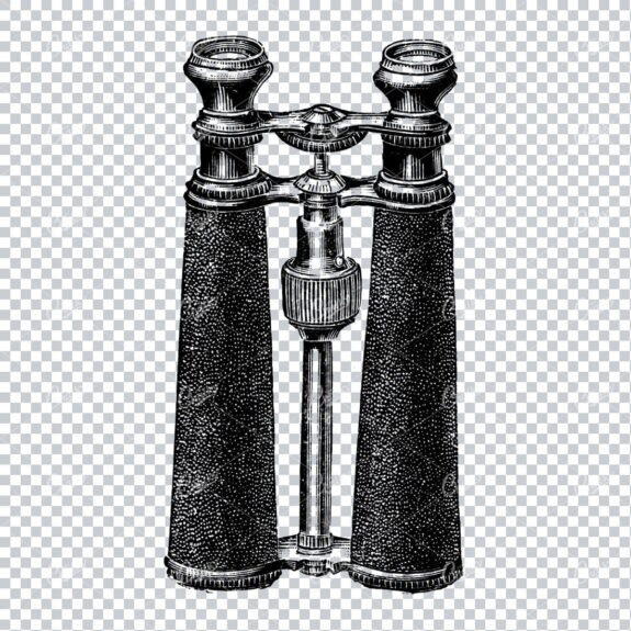 Antique Line Art Illustration of a Pair of Binoculars