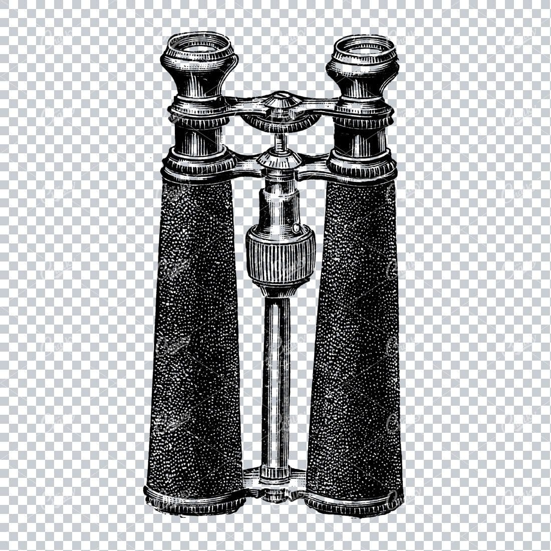 Antique Line Art Illustration of a Pair of Binoculars