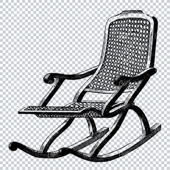 Vintage Engraved Drawing of a Rocking Chair
