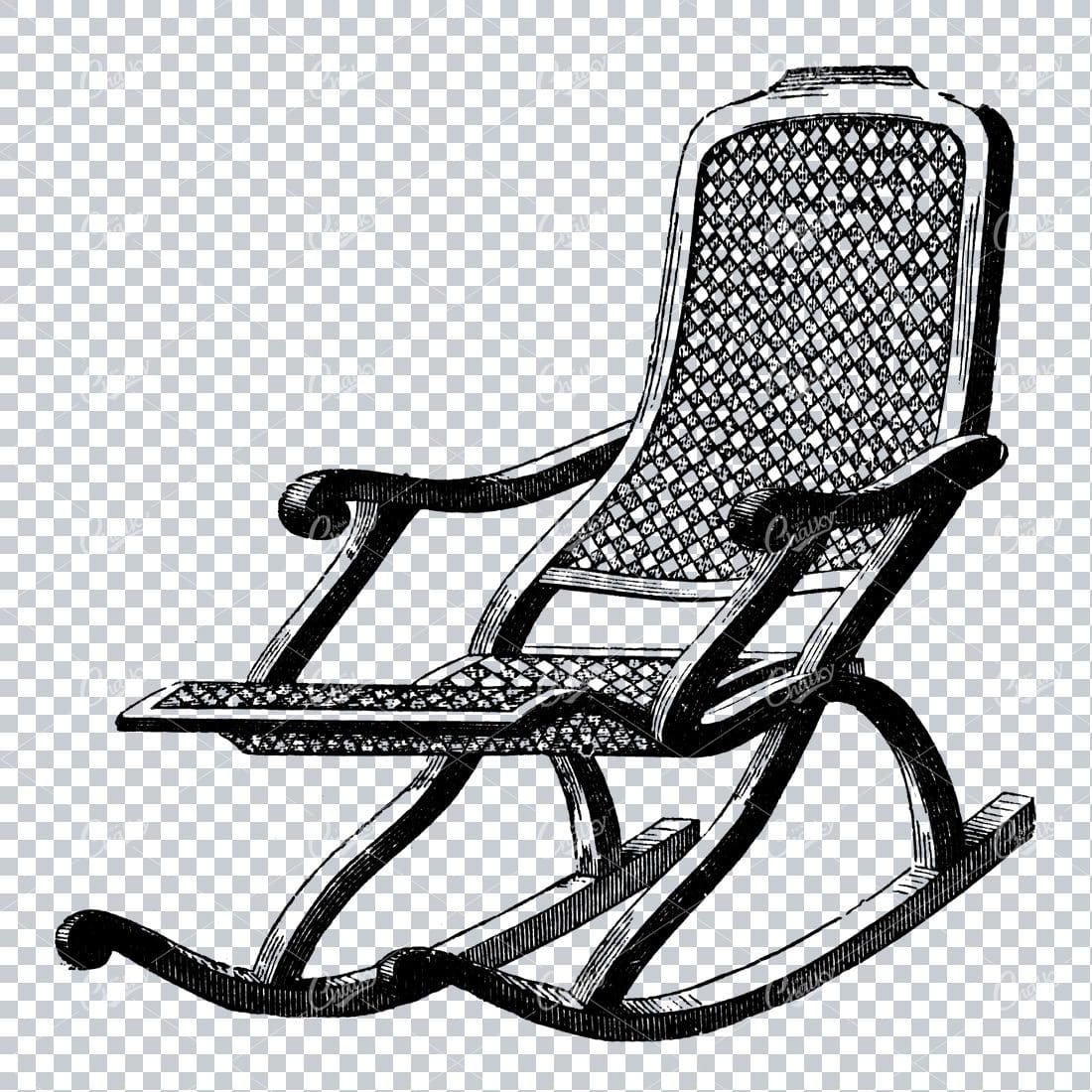 Vintage Engraved Drawing of a Rocking Chair