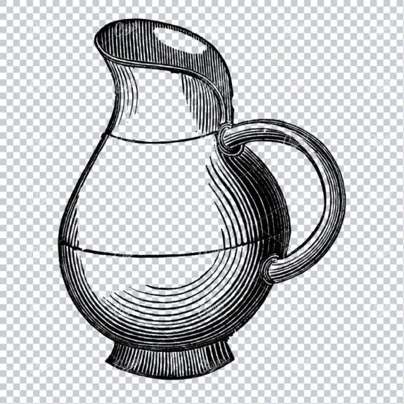 Vintage Engraved Drawing of a Water Jug