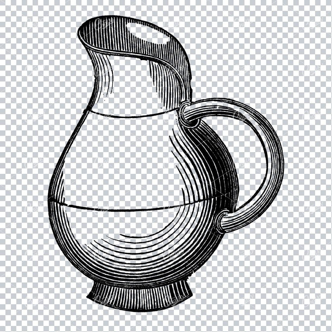 Vintage Engraved Drawing of a Water Jug