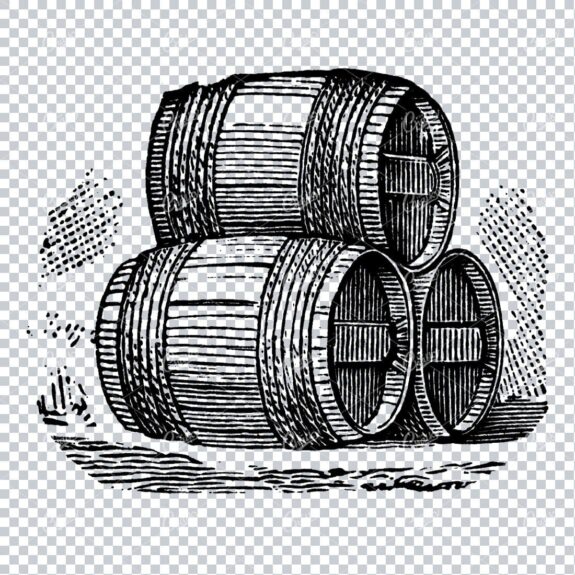 Old Illustration of a Wooden Wine Barrel No.3