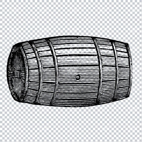 Old Illustration of a Wooden Wine Barrel No.4