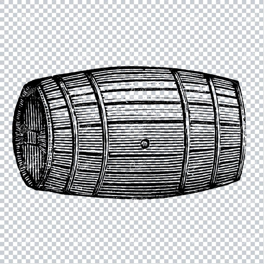 Old Illustration of a Wooden Wine Barrel No.4