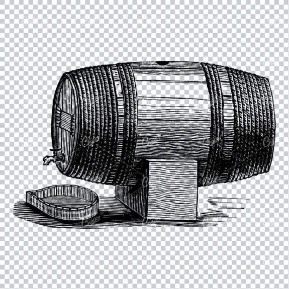 Old Illustration of a Wooden Wine Barrel No.5