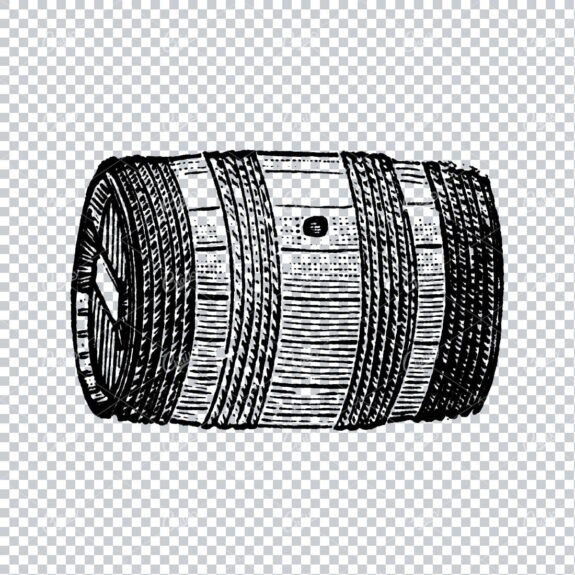 Old Illustration of a Wooden Wine Barrel No.6