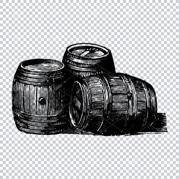 Old Illustration of a Wooden Wine Barrel No.7