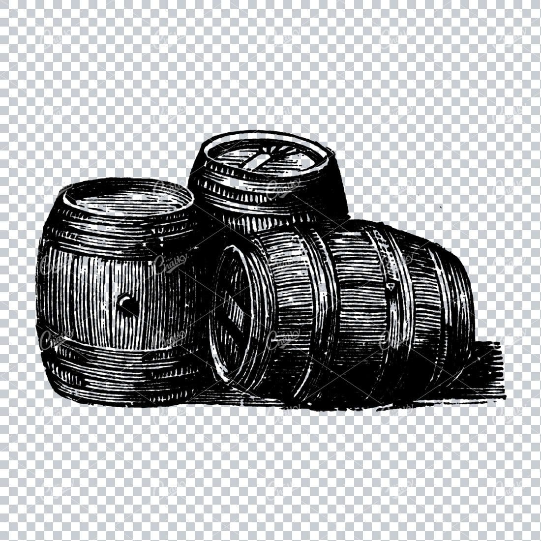 Old Illustration of a Wooden Wine Barrel No.7