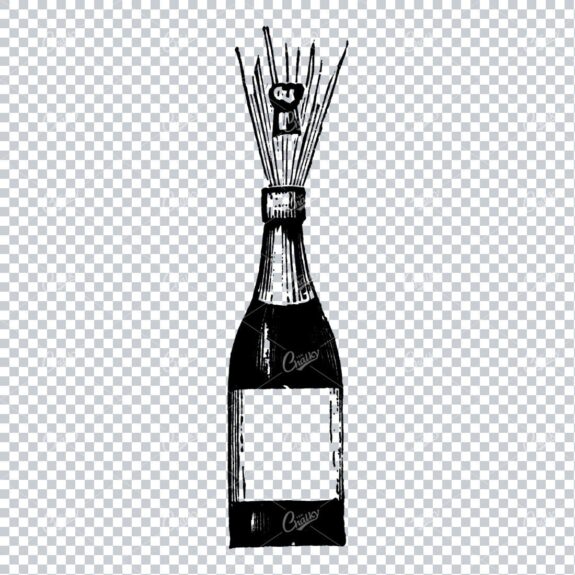 Antique Wine / Champagne Bottle with Popping Cork Illustration No.1