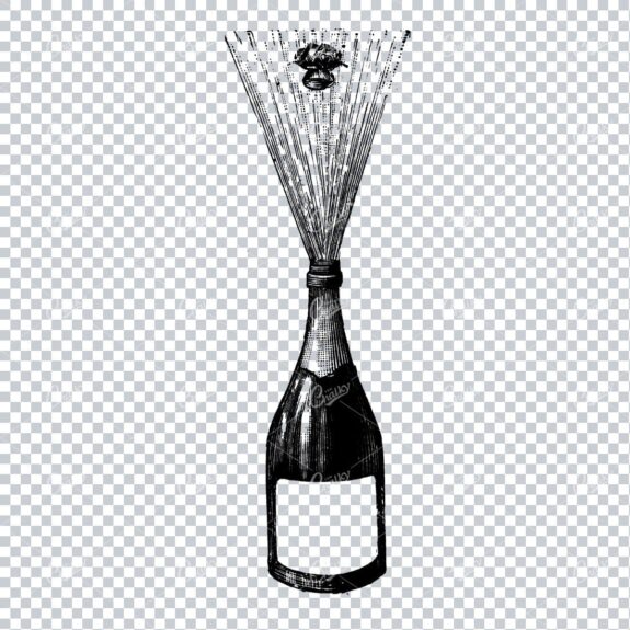 Antique Wine / Champagne Bottle with Popping Cork Illustration No.2