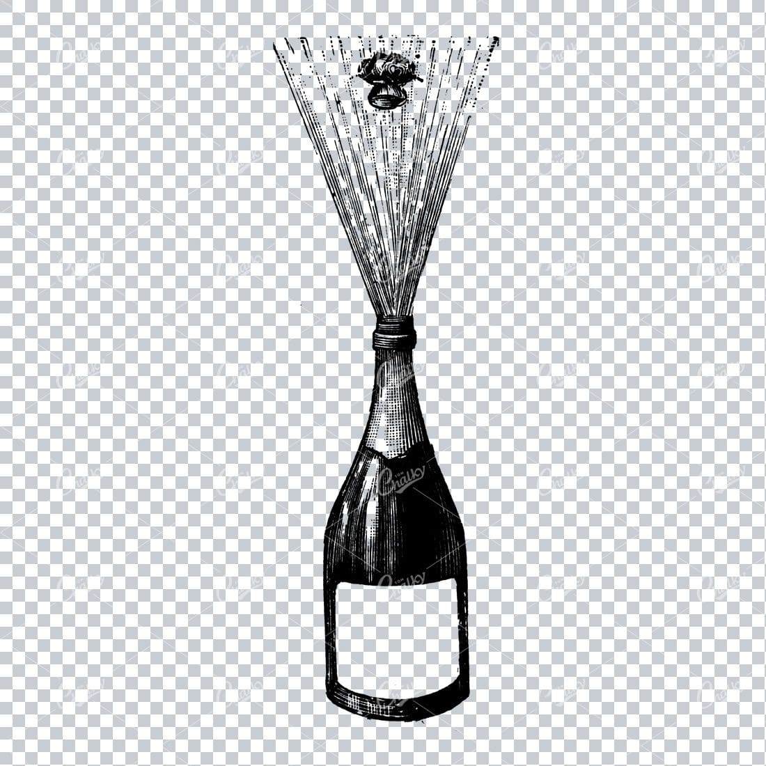 Antique Wine / Champagne Bottle with Popping Cork Illustration No.2