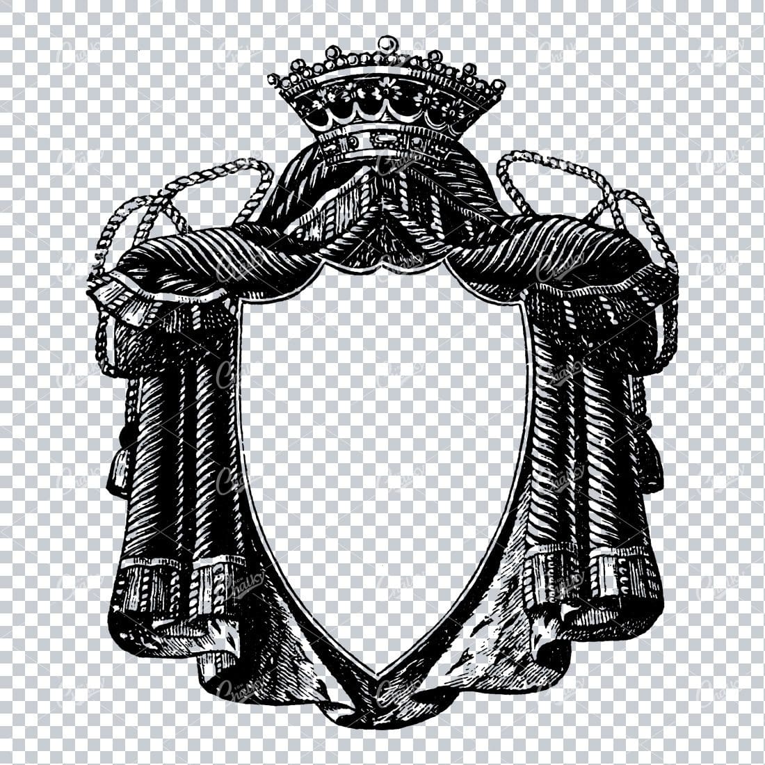 Antique Royal Badge / Shield Illustration with Crown No.1