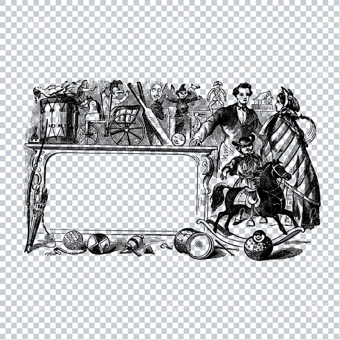Vintage Marketing / Avertising Illustration with Banner / Print Space No.19