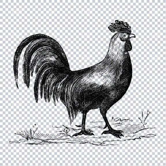 Antique Natural History Line Art Illustration - Rooster
