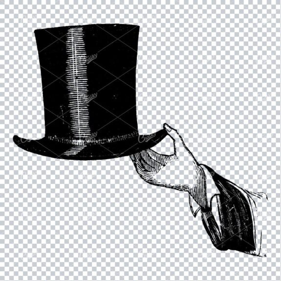 Antique Fashion Artwork - Man Holding Top Hat