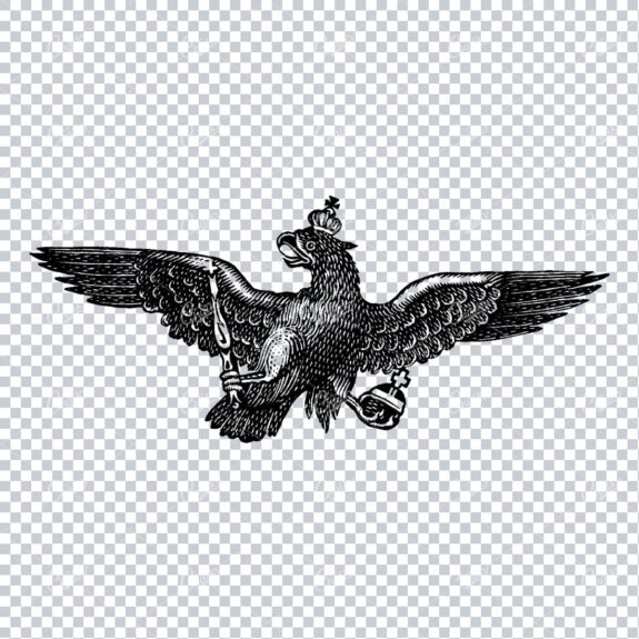 Vintage Heraldic Crowned Eagle Illustration Holding Scepter and Orb Jewel No.1
