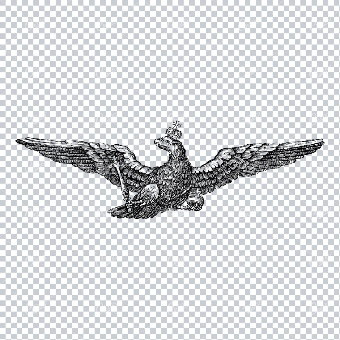 Vintage Heraldic Crowned Eagle Illustration Holding Scepter and Orb Jewel No.2