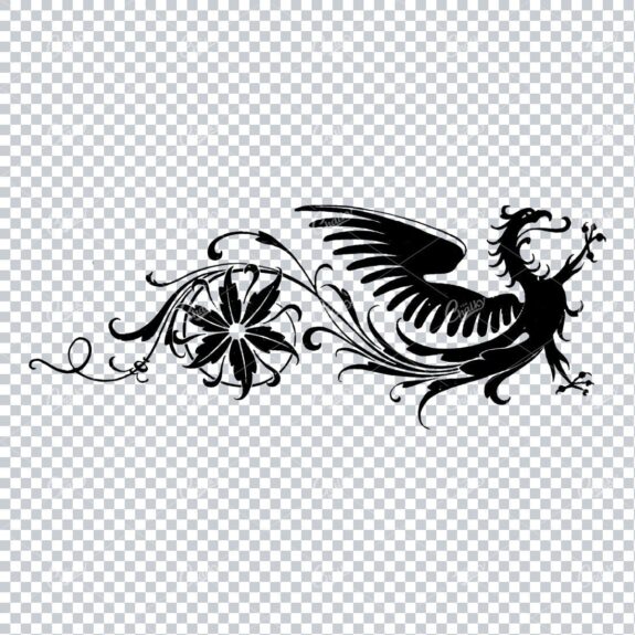 Decorative Dragon Illustration with Floral Accents No.1