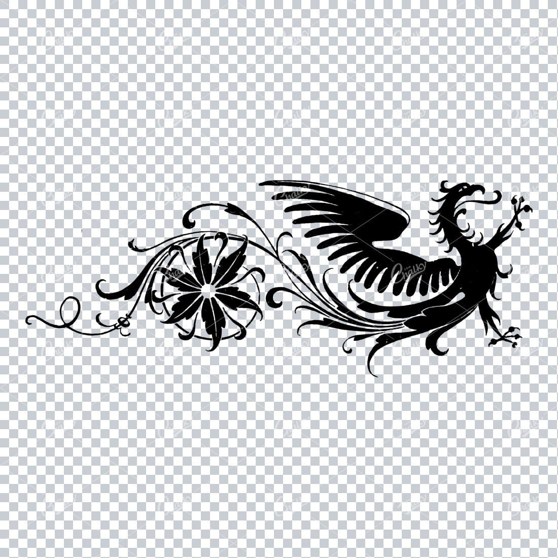 Decorative Dragon Illustration with Floral Accents No.1