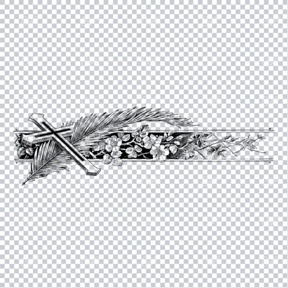 Christian Cross Overlaying a Branch and Floral Banner - Antique Artwork