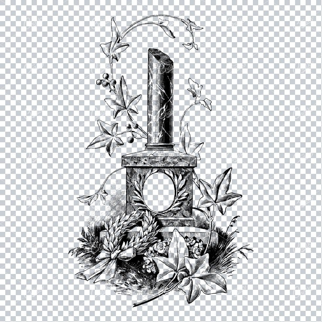 Marble Grave Stone Decoratived with Laurel Wreath and Bow with Floral Design Elements