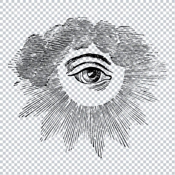 Human Eye in the Clouds with Sun Burst Lines Below