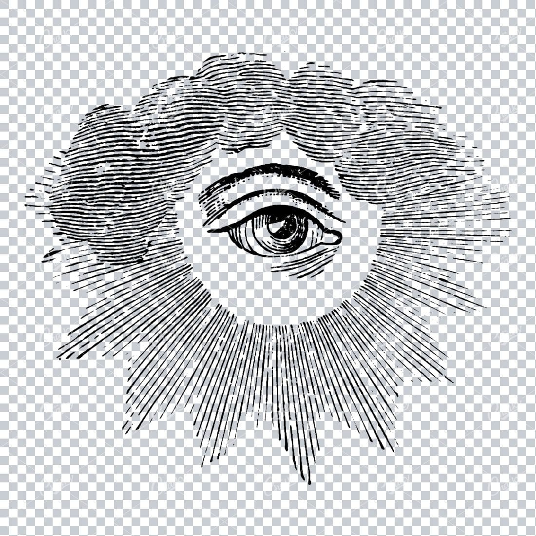 Human Eye in the Clouds with Sun Burst Lines Below