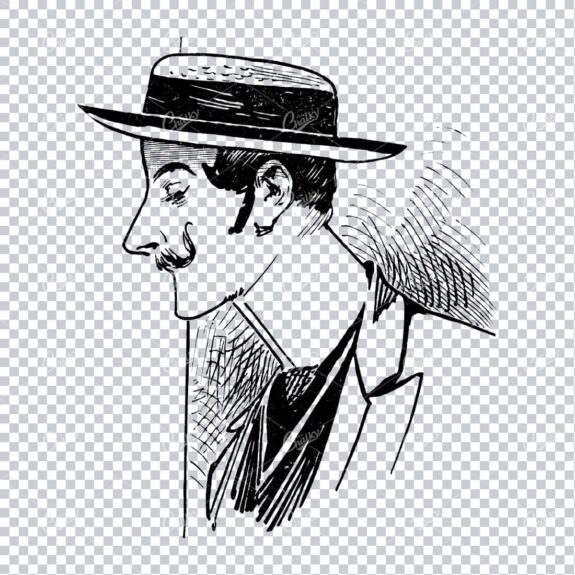 Gentleman with Moustage Pearing Over Page Edge - Marketing / Advertising Illustration No.1