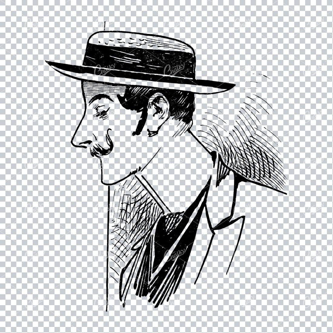 Gentleman with Moustage Pearing Over Page Edge - Marketing / Advertising Illustration No.1