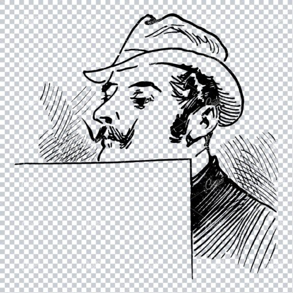 Gentleman with Moustage Pearing Over Page Edge - Marketing / Advertising Illustration No.2