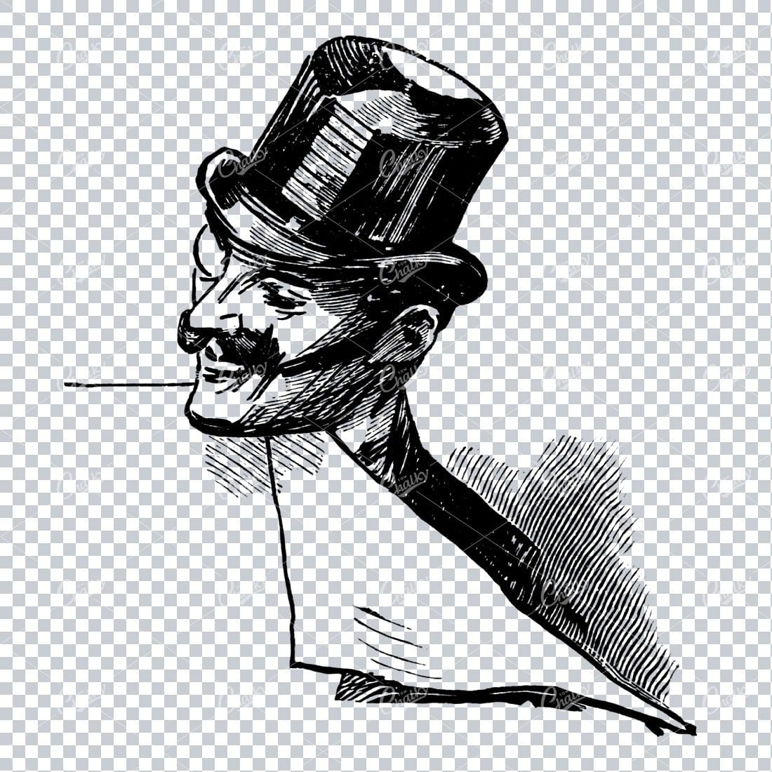 Gentleman with Moustage Pearing Over Page Edge - Marketing / Advertising Illustration No.4