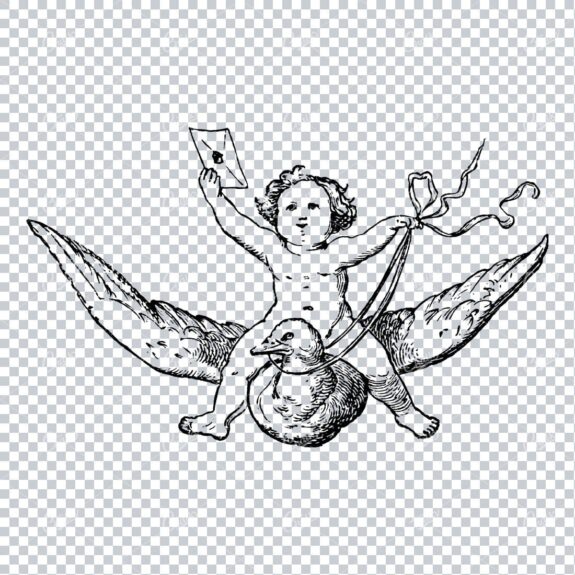 Antique Illustration of a Stork Carrying a Baby No.2