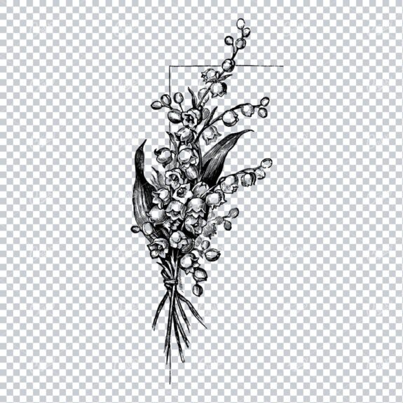 Vintage Botanical Line Art - Decorative Corner Piece with Flowers and Leaves No.7